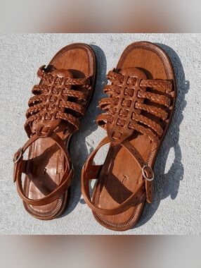 Women’s Braided Leather Sandals - Brown Gladiators Hand Made